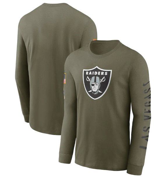 Men's Las Vegas Raiders Olive 2022 Salute to Service Long Sleeve T-Shirt Men's Las Vegas Raiders Olive 2022 Salute to Service Long Sleeve T-Shirt